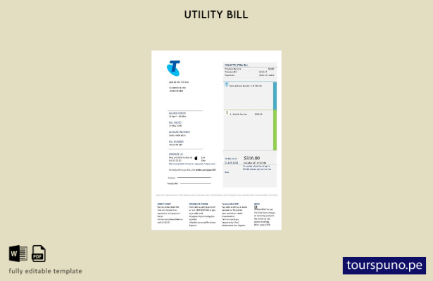 listo para imprimir plantilla de word   factura de servicios públicos de telecom